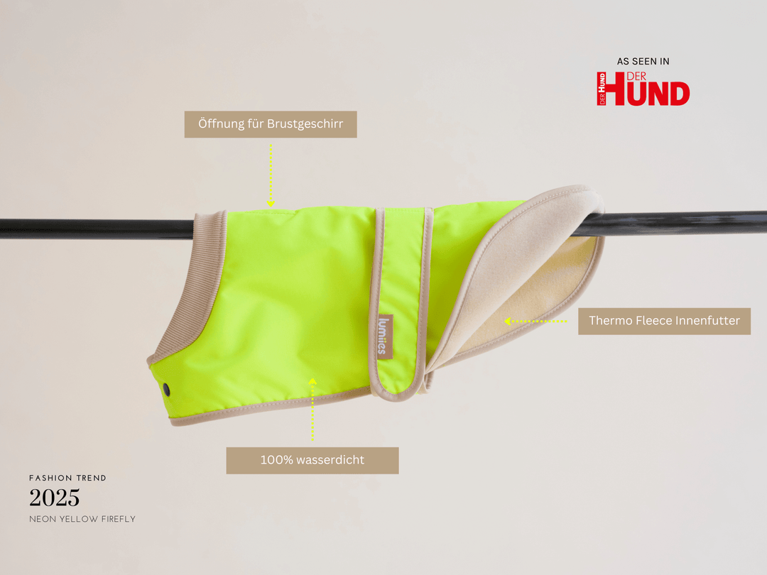 THE GLOW RAINCOAT (wasserdichter Hundemantel für kleine Hunderassen & Dackel) - lumiies - high visibility