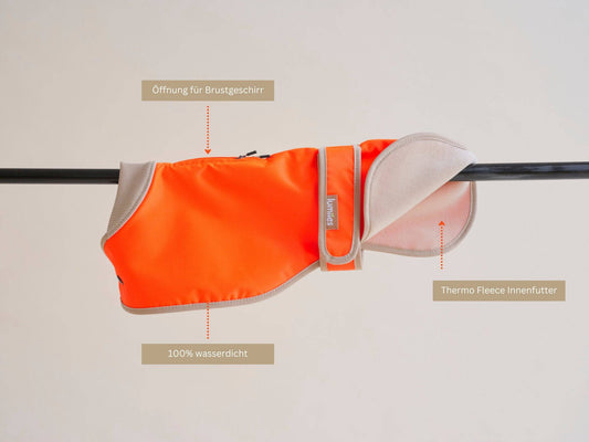 Glow Raincoat regular-fit Neonorange – Hundemantel für Windhunde, Jagdhunde & aktive Rassen