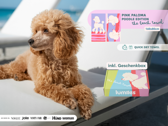 The Beach Towel (160×80 cm) – lightweight, quick-drying microfiber towel (Poodle Edition)

