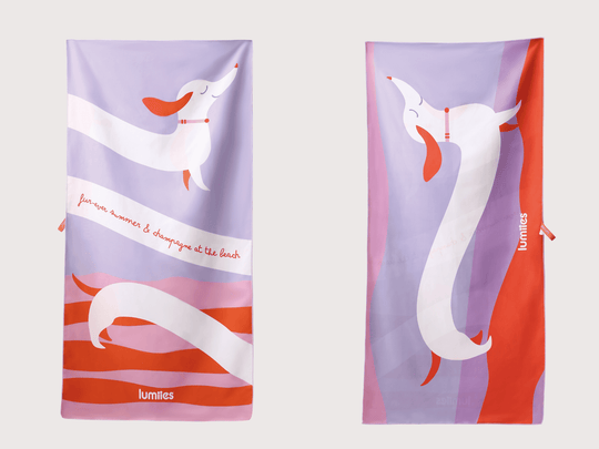 Schnelltrocknendes Mikrofaser-Handtuch mit Dackel Design in pink orange inkl. Geschenkbox