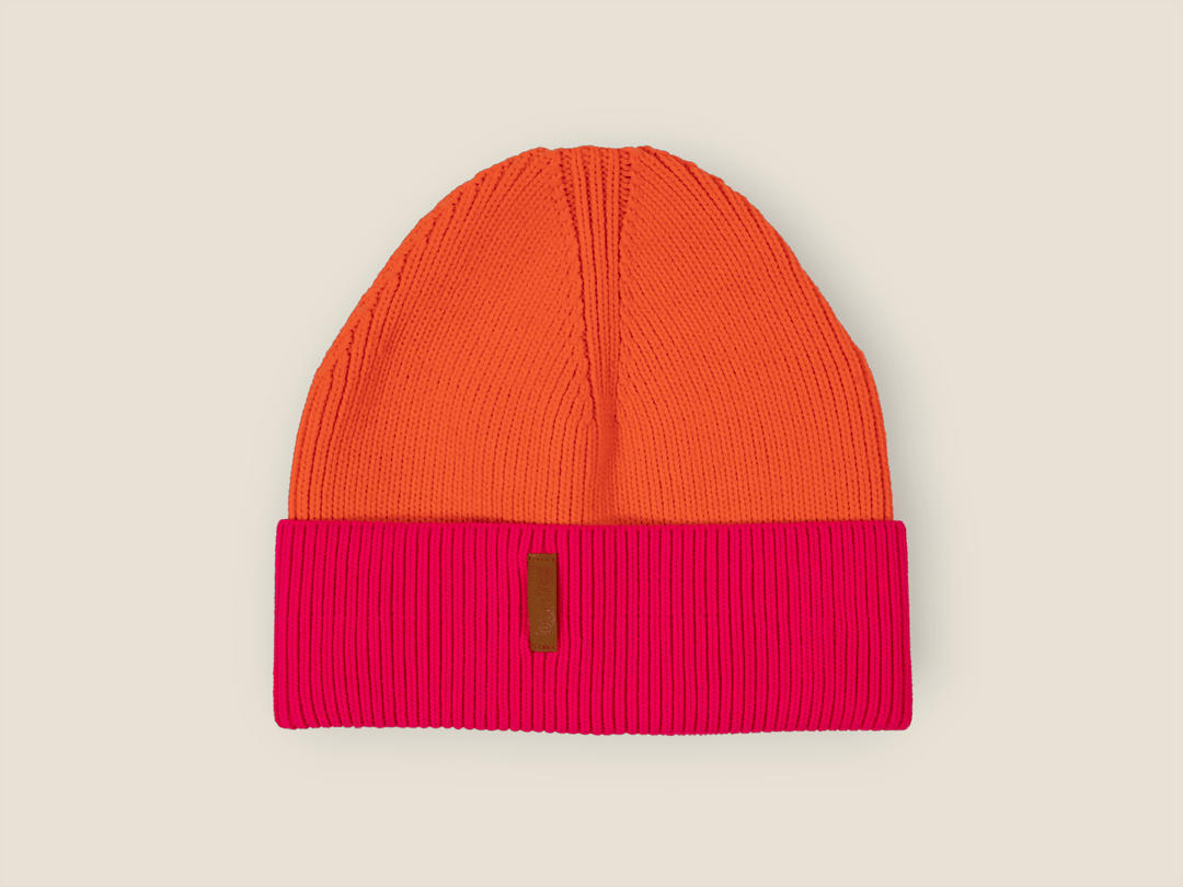 The Glow Beanie 2.0 – Neon Orange und Neon Pink Strickmütze für maximale Sichtbarkeit bei Outdoor & Winter von lumiies®