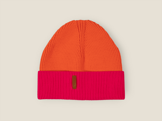 The Glow Beanie 2.0 – Neon Orange und Neon Pink Strickmütze für maximale Sichtbarkeit bei Outdoor & Winter von lumiies®