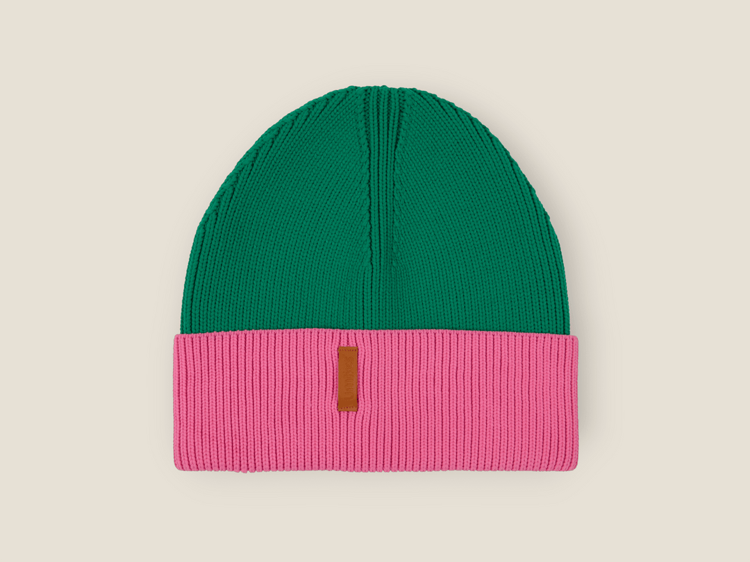 The Glow Beanie 2.0 – Pink und Grün Strickmütze für Sport, Spaziergänge & kalte Tage von lumiies®