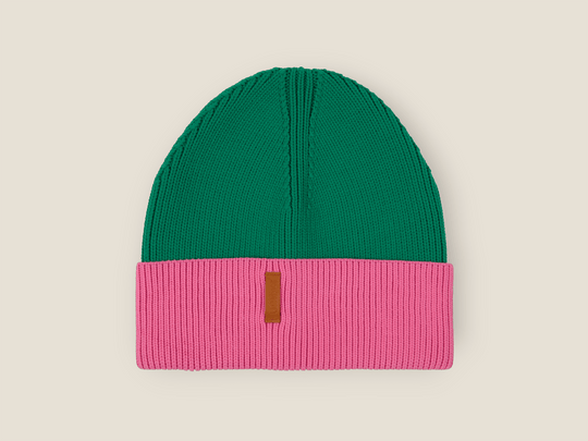 The Glow Beanie 2.0 – Pink und Grün Strickmütze für Sport, Spaziergänge & kalte Tage von lumiies®