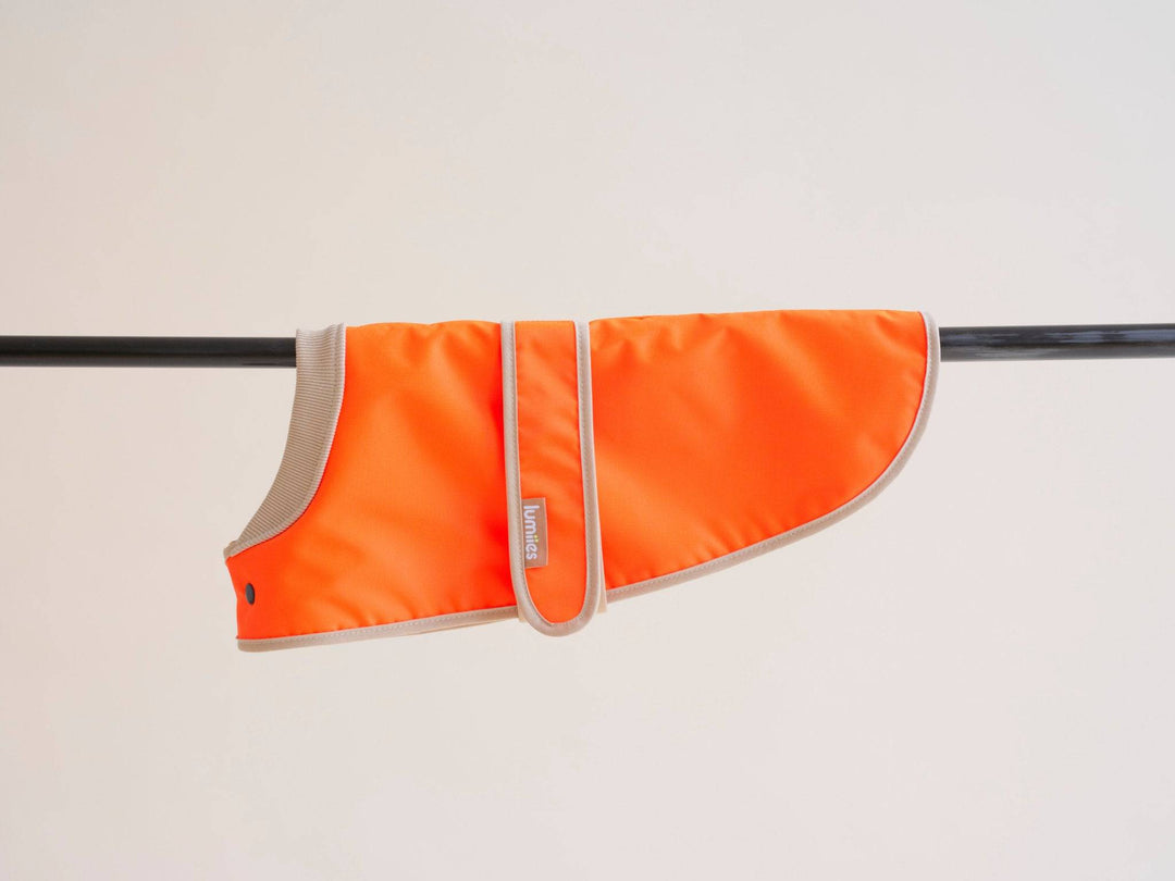 Wasserdichter Hundemantel mini-fit mit schmaler Passform für Dackel in neonorange