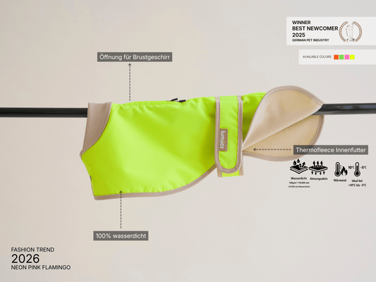 THE GLOW RAINCOAT regular - fit – Wasserdichter Hundemantel in Neongelb - lumiies - high visibility