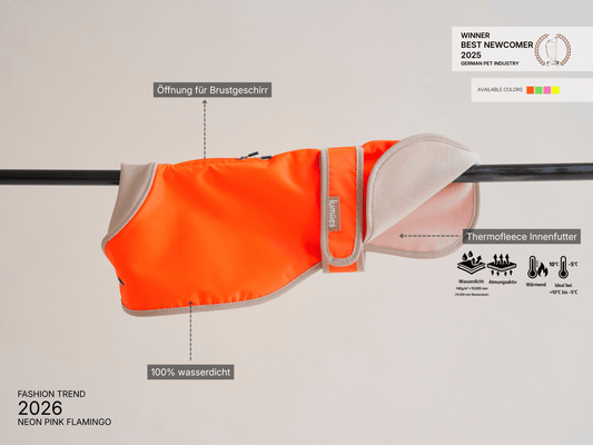 THE GLOW RAINCOAT regular - fit – Wasserdichter Hundemantel in Neonorange - lumiies - high visibility