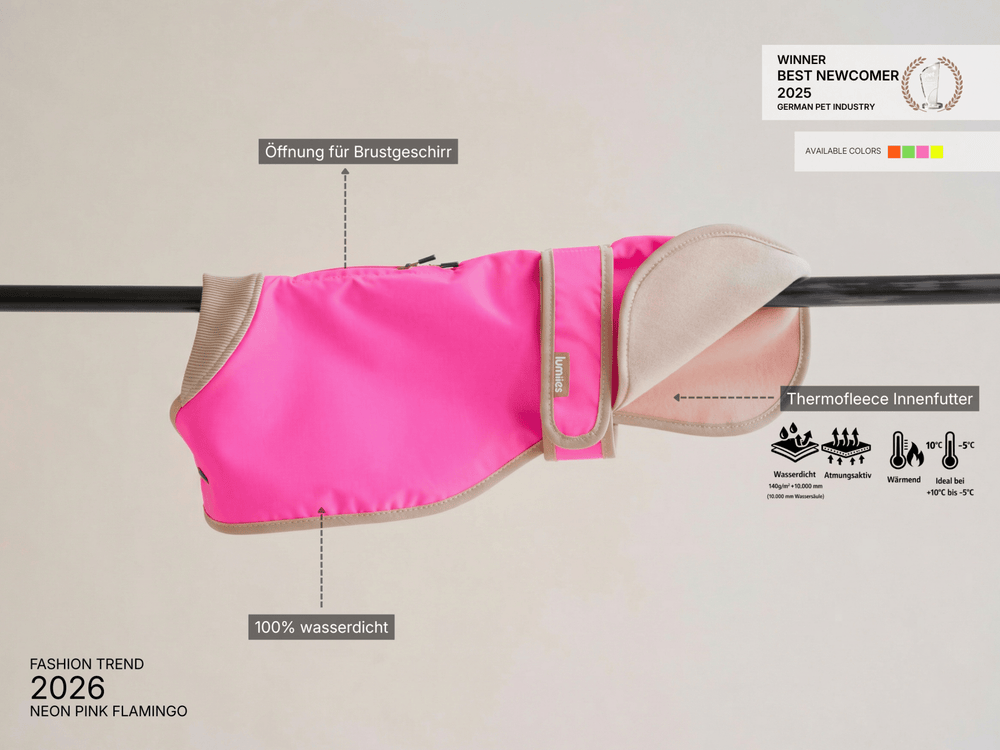 THE GLOW RAINCOAT regular - fit – Wasserdichter Hundemantel in Neonpink - lumiies - high visibility