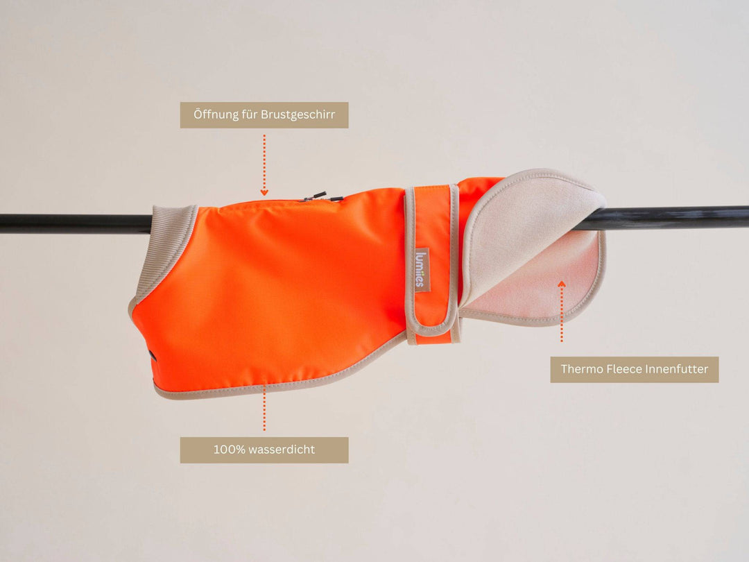 Glow Raincoat regular-fit Neonorange – Hundemantel für Windhunde, Jagdhunde & aktive Rassen